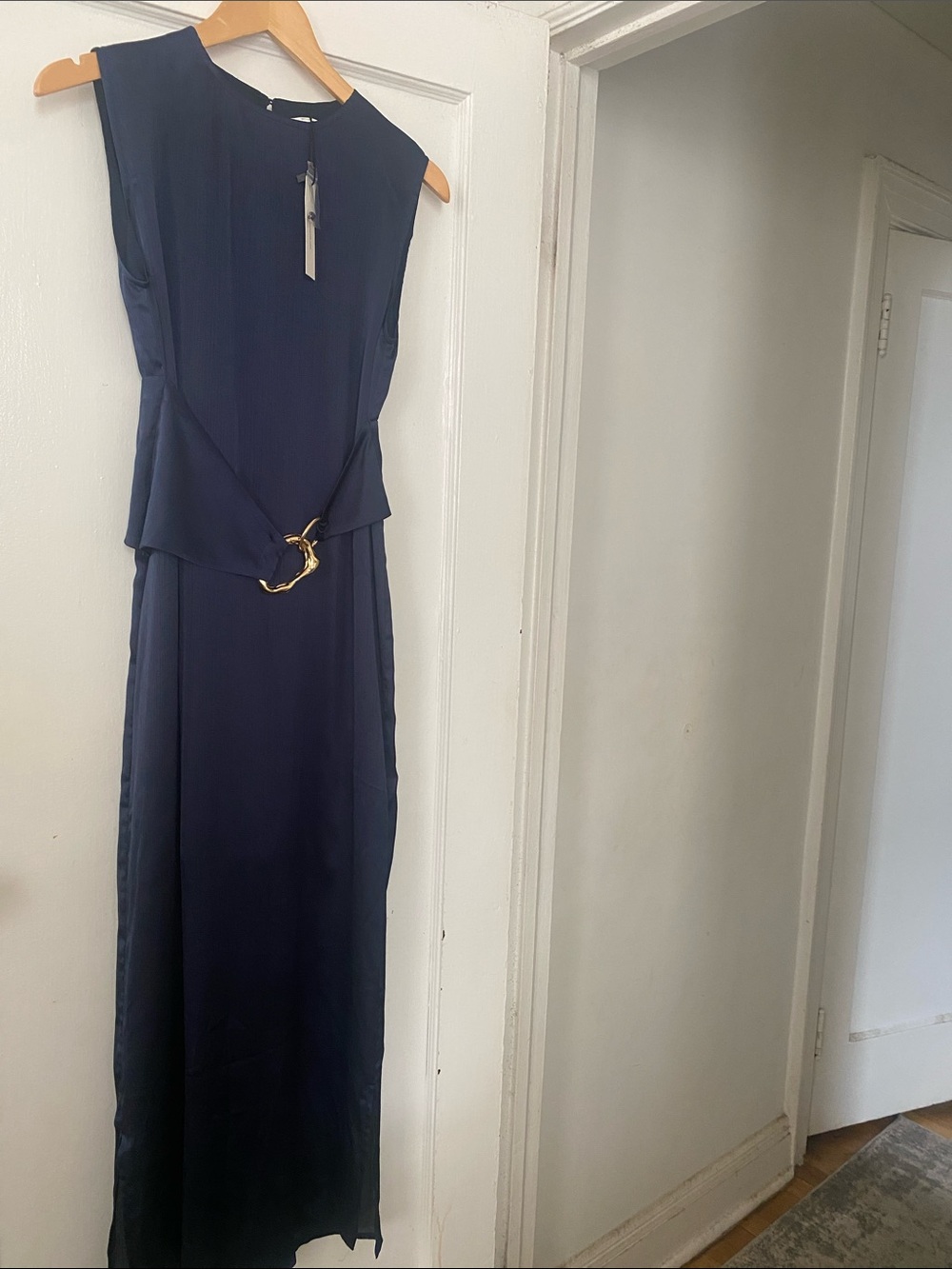 Commense Navy Maxi Dress with Gold Buckle